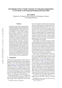 Investigating LLMs as Voting Assistants via Contextual Augmentation: A
  Case Study on the European Parliament Elections 2024