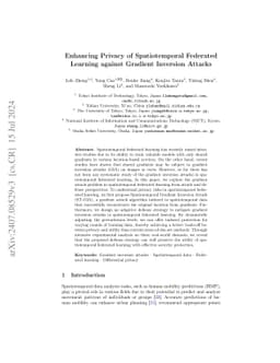 Enhancing Privacy of Spatiotemporal Federated Learning against Gradient
  Inversion Attacks
