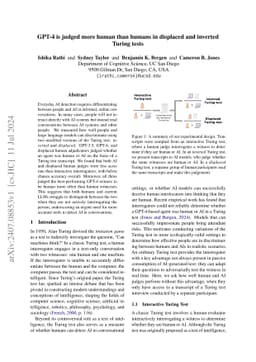 GPT-4 is judged more human than humans in displaced and inverted Turing
  tests