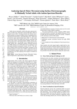 Analyzing Speech Motor Movement using Surface Electromyography in
  Minimally Verbal Adults with Autism Spectrum Disorder