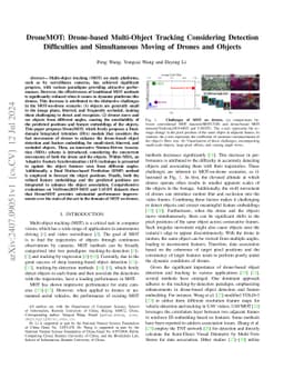 DroneMOT: Drone-based Multi-Object Tracking Considering Detection
  Difficulties and Simultaneous Moving of Drones and Objects