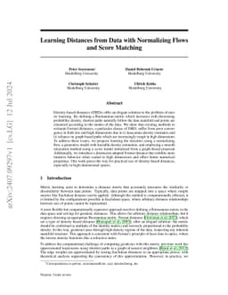 Learning Distances from Data with Normalizing Flows and Score Matching