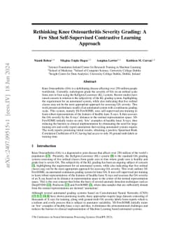 Rethinking Knee Osteoarthritis Severity Grading: A Few Shot
  Self-Supervised Contrastive Learning Approach