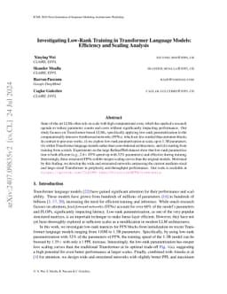 Investigating Low-Rank Training in Transformer Language Models:
  Efficiency and Scaling Analysis