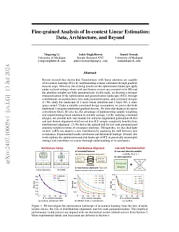 Fine-grained Analysis of In-context Linear Estimation: Data,
  Architecture, and Beyond