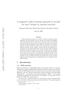 A pragmatic policy learning approach to account for users' fatigue in
  repeated auctions