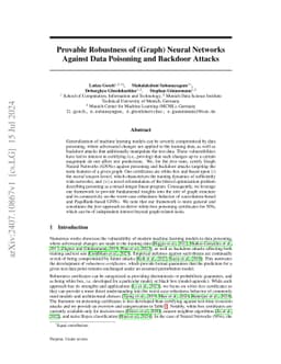 Provable Robustness of (Graph) Neural Networks Against Data Poisoning
  and Backdoor Attacks