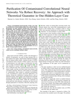Purification Of Contaminated Convolutional Neural Networks Via Robust
  Recovery: An Approach with Theoretical Guarantee in One-Hidden-Layer Case