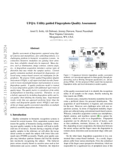 UFQA: Utility guided Fingerphoto Quality Assessment