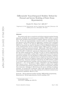 Differentiable Neural-Integrated Meshfree Method for Forward and Inverse
  Modeling of Finite Strain Hyperelasticity