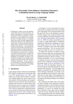 How Personality Traits Influence Negotiation Outcomes? A Simulation
  based on Large Language Models