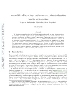 Impossibility of latent inner product recovery via rate distortion