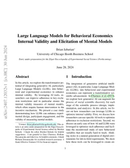 Large Language Models for Behavioral Economics: Internal Validity and
  Elicitation of Mental Models