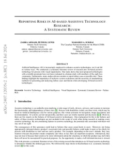 Reporting Risks in AI-based Assistive Technology Research: A Systematic
  Review