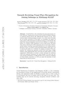 Towards Revisiting Visual Place Recognition for Joining Submaps in Multimap SLAM