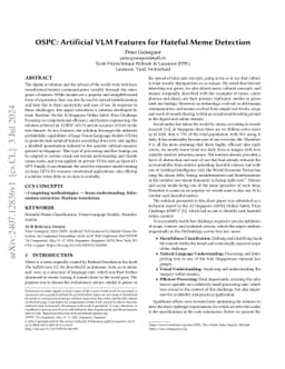 OSPC: Artificial VLM Features for Hateful Meme Detection