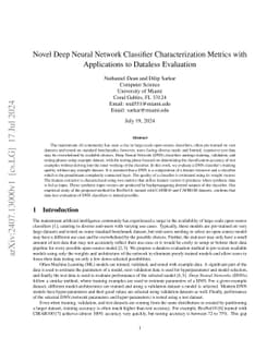 Novel Deep Neural Network Classifier Characterization Metrics with
  Applications to Dataless Evaluation