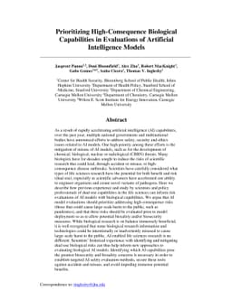 Prioritizing High-Consequence Biological Capabilities in Evaluations of
  Artificial Intelligence Models