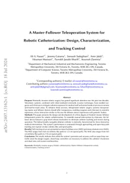 A Master-Follower Teleoperation System for Robotic Catheterization: Design, Characterization, and Tracking Control