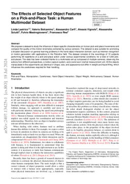 The Effects of Selected Object Features on a Pick-and-Place Task: a
  Human Multimodal Dataset