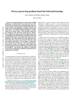 Privacy-preserving gradient-based fair federated learning