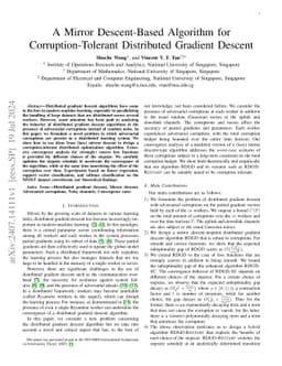 A Mirror Descent-Based Algorithm for Corruption-Tolerant Distributed Gradient Descent
