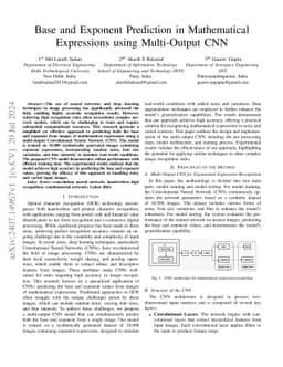 Base and Exponent Prediction in Mathematical Expressions using Multi-Output CNN