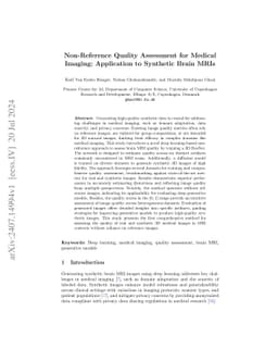 Non-Reference Quality Assessment for Medical Imaging: Application to
  Synthetic Brain MRIs
