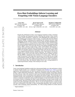 Zero-Shot Embeddings Inform Learning and Forgetting with Vision-Language
  Encoders