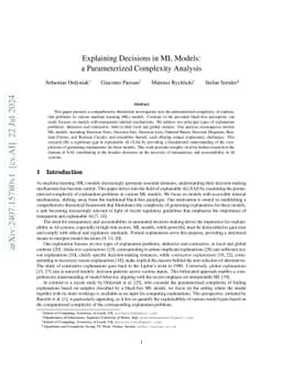 Explaining Decisions in ML Models: a Parameterized Complexity Analysis