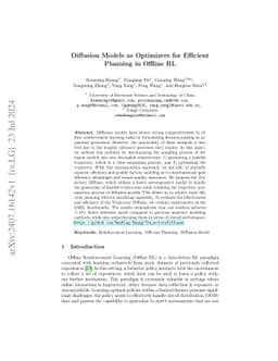 Diffusion Models as Optimizers for Efficient Planning in Offline RL