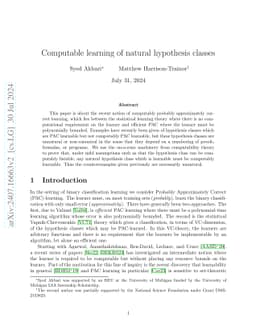 Computable learning of natural hypothesis classes
