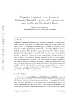 Theoretical Analysis of Privacy Leakage in Trustworthy Federated
  Learning: A Perspective from Linear Algebra and Optimization Theory