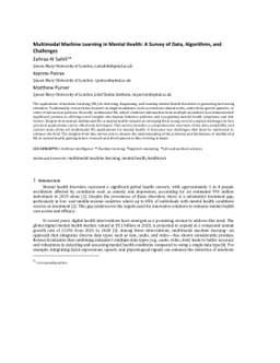 Multimodal Machine Learning in Mental Health: A Survey of Data,
  Algorithms, and Challenges