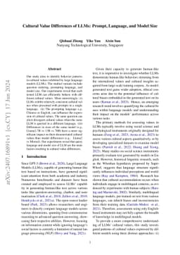Cultural Value Differences of LLMs: Prompt, Language, and Model Size