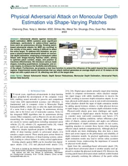 Physical Adversarial Attack on Monocular Depth Estimation via
  Shape-Varying Patches