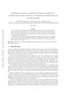 Preliminary study on artificial intelligence methods for cybersecurity
  threat detection in computer networks based on raw data packets