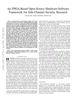 An FPGA-Based Open-Source Hardware-Software Framework for Side-Channel Security Research