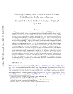 Traversing Pareto Optimal Policies: Provably Efficient Multi-Objective
  Reinforcement Learning