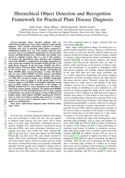 Hierarchical Object Detection and Recognition Framework for Practical
  Plant Disease Diagnosis