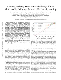 Accuracy-Privacy Trade-off in the Mitigation of Membership Inference
  Attack in Federated Learning
