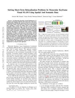 Solving Short-Term Relocalization Problems In Monocular Keyframe Visual
  SLAM Using Spatial And Semantic Data