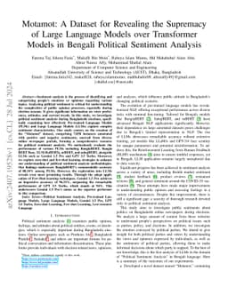 Motamot: A Dataset for Revealing the Supremacy of Large Language Models
  over Transformer Models in Bengali Political Sentiment Analysis