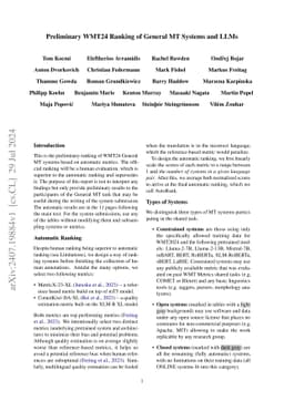 Preliminary WMT24 Ranking of General MT Systems and LLMs