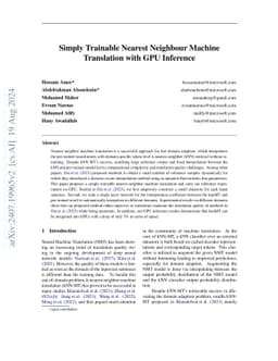 Simply Trainable Nearest Neighbour Machine Translation with GPU
  Inference