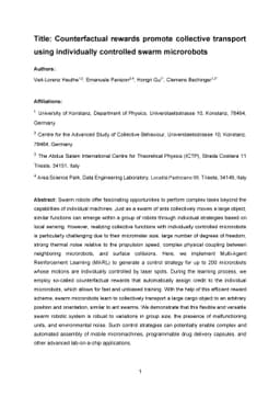 Counterfactual rewards promote collective transport using individually
  controlled swarm microrobots