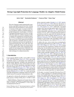 Strong Copyright Protection for Language Models via Adaptive Model
  Fusion