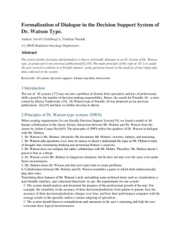 Formalization of Dialogue in the Decision Support System of Dr. Watson
  Type