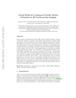 Neural Fields for Continuous Periodic Motion Estimation in 4D
  Cardiovascular Imaging