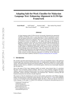 Adapting Safe-for-Work Classifier for Malaysian Language Text: Enhancing
  Alignment in LLM-Ops Framework
